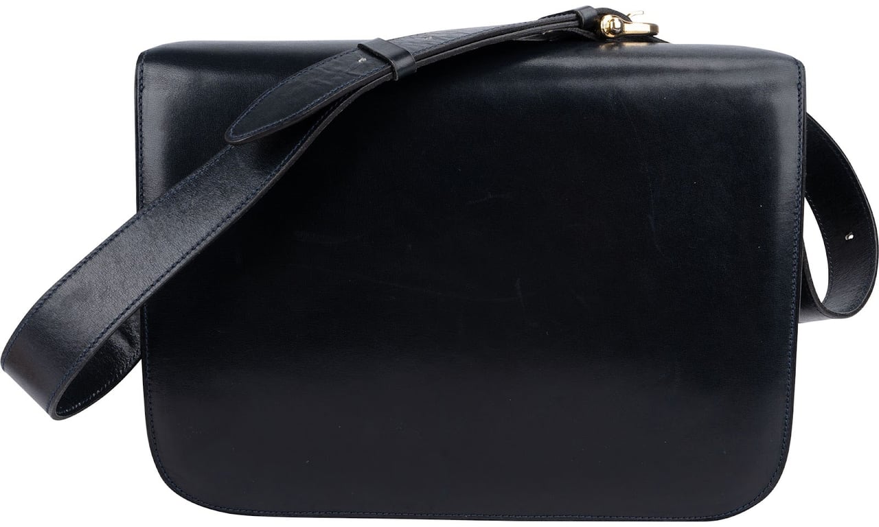 Celine Céline Boxcalf Leather Carriage Triomphe Shoulder Bag Navy