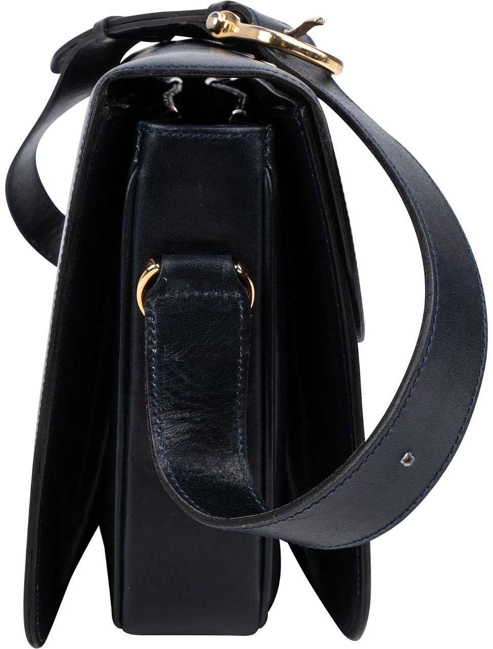 Celine Céline Boxcalf Leather Carriage Triomphe Shoulder Bag Navy