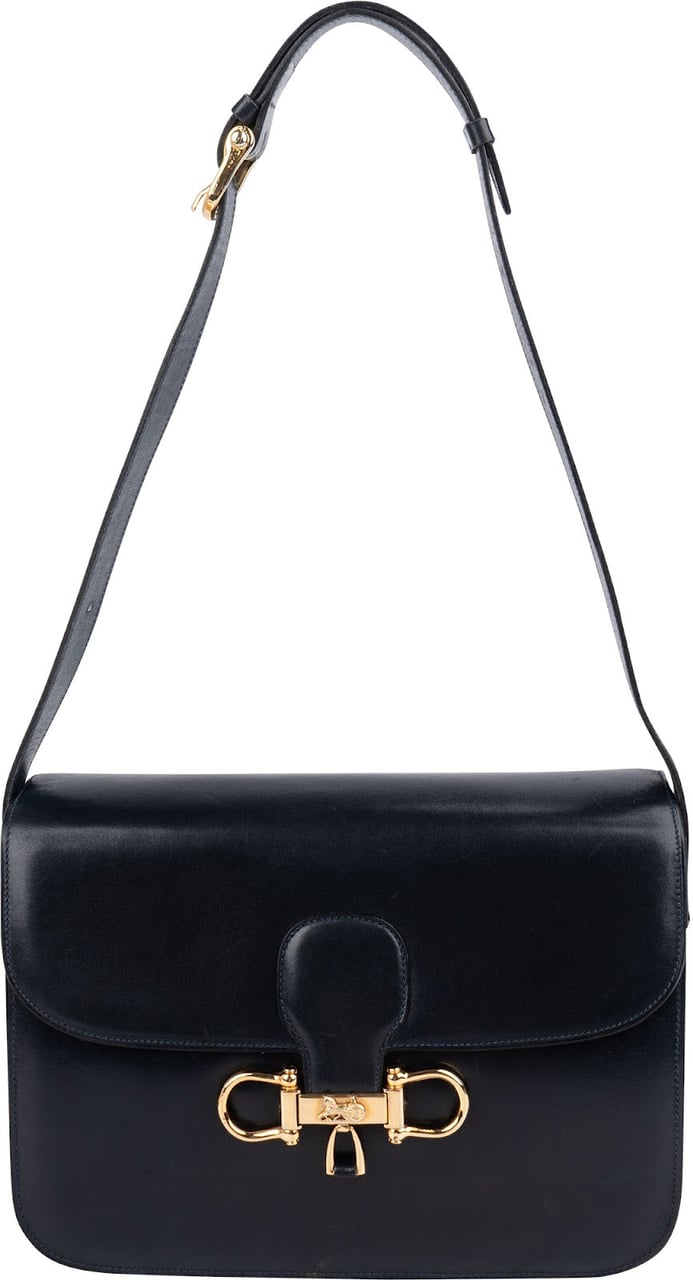 Celine Céline Boxcalf Leather Carriage Triomphe Shoulder Bag Navy