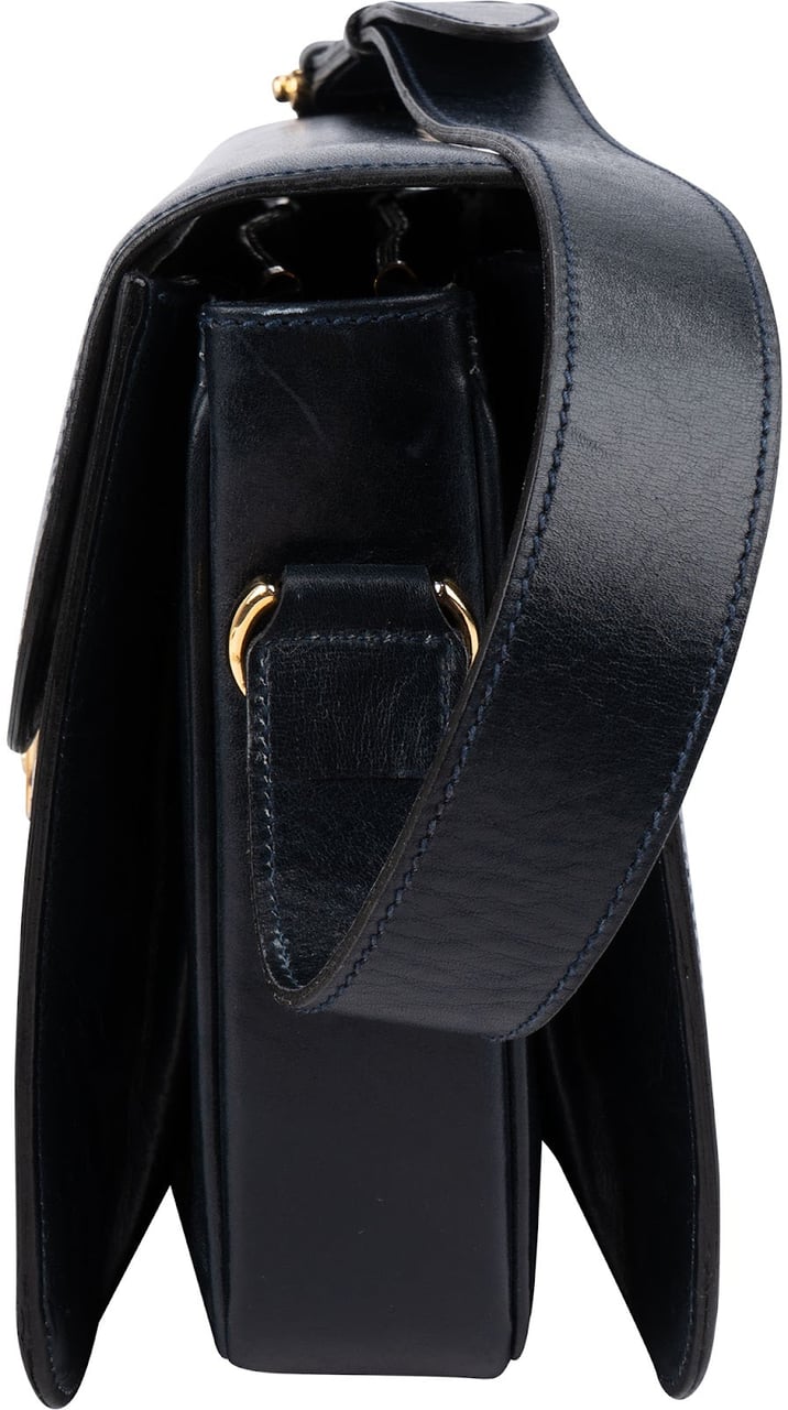 Celine Céline Boxcalf Leather Carriage Triomphe Shoulder Bag Navy