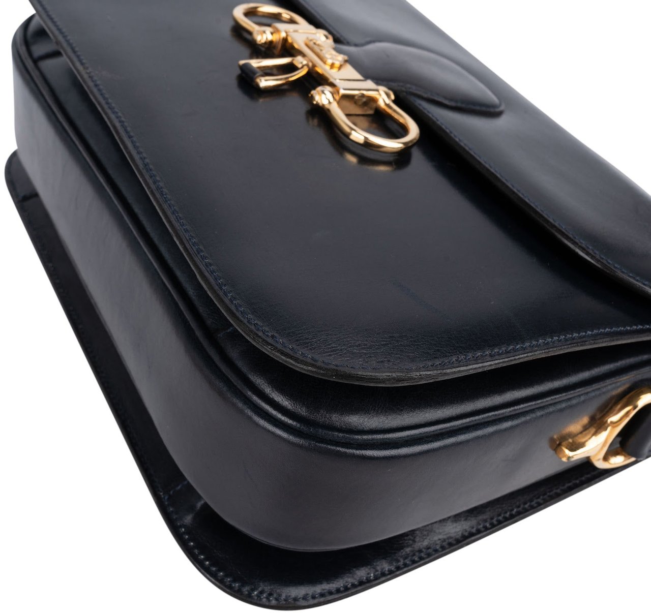 Celine Céline Boxcalf Leather Carriage Triomphe Shoulder Bag Navy