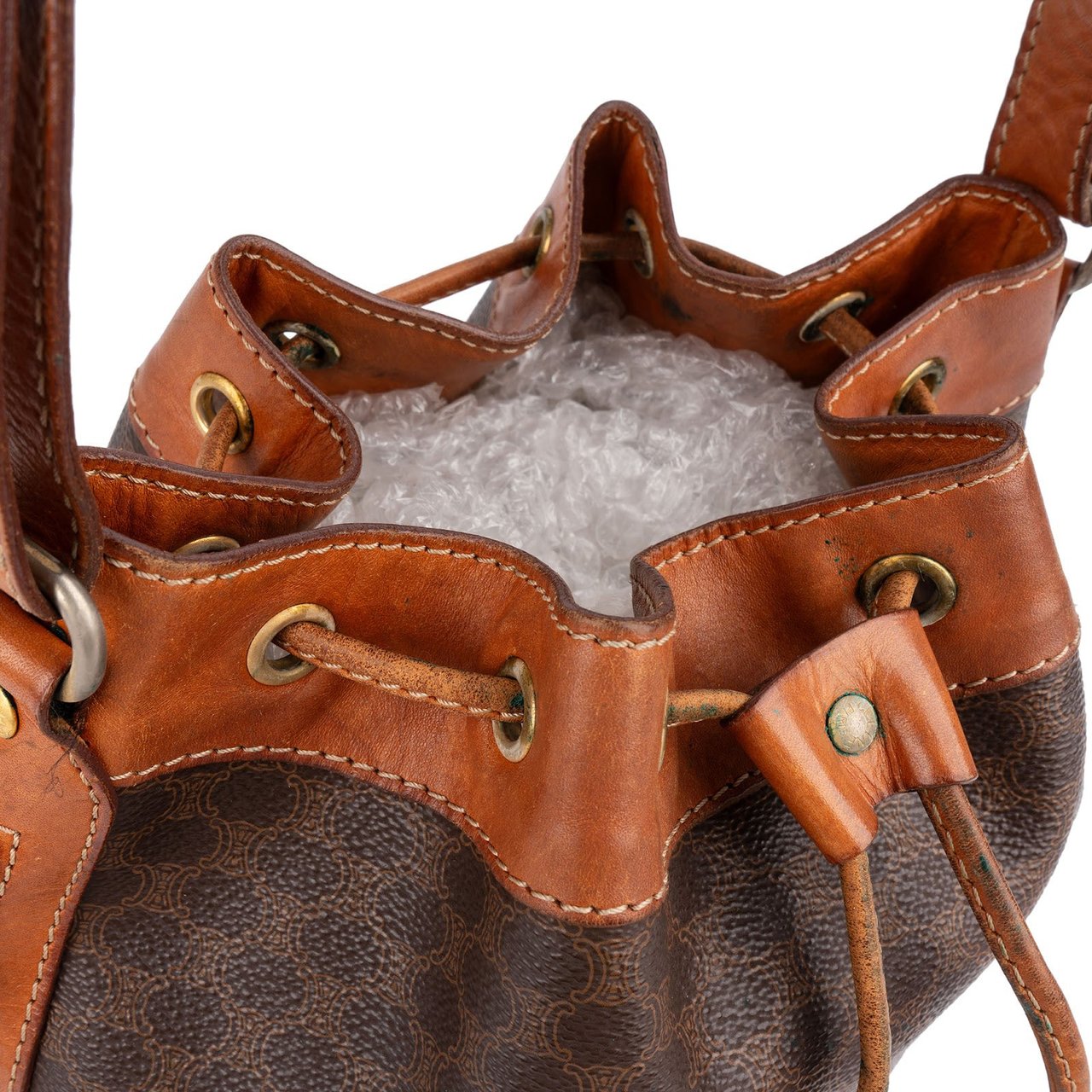 Celine Monogram Macadam Canvas Bucket Shoulder Bag Bruin