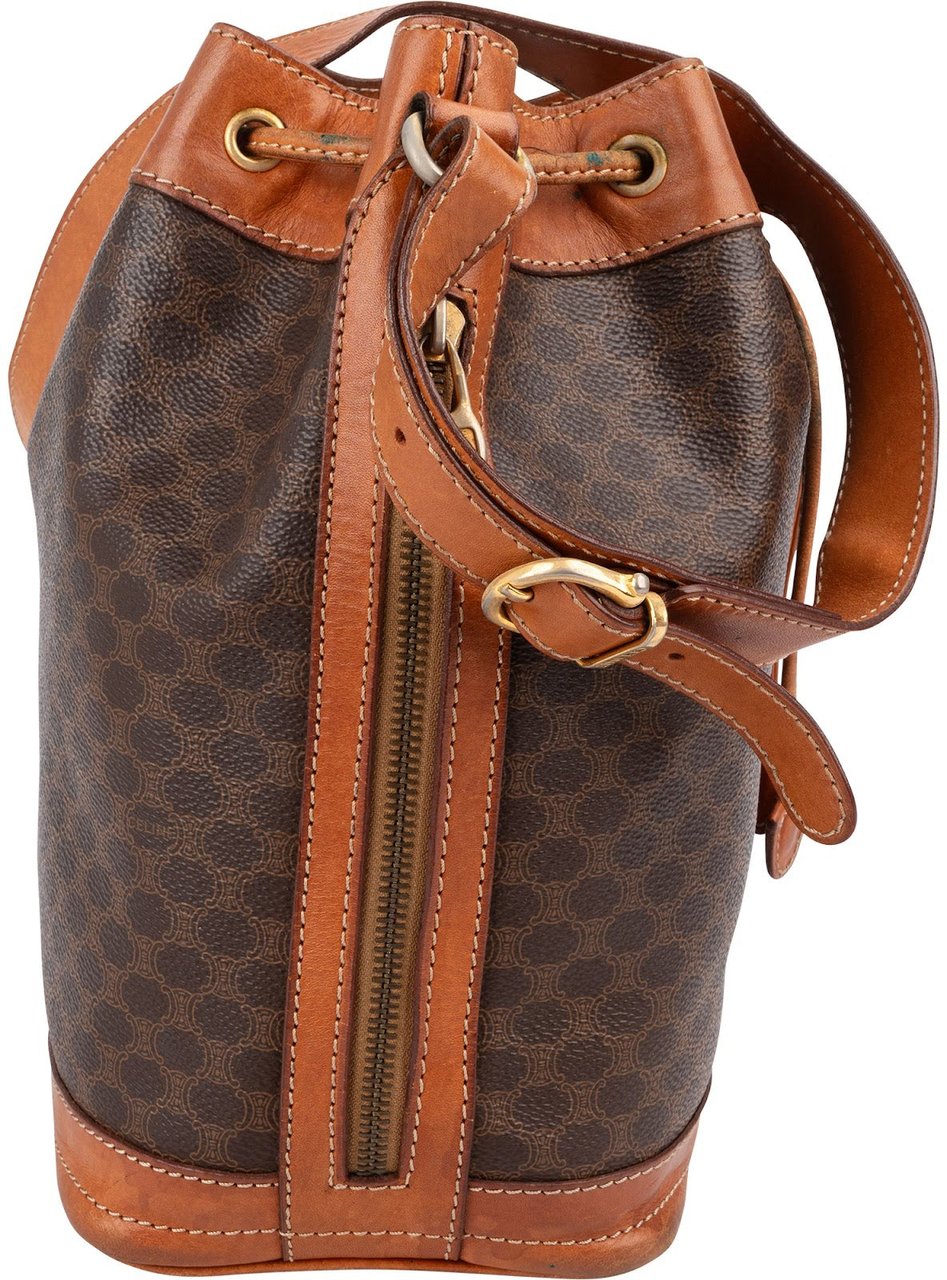 Celine Monogram Macadam Canvas Bucket Shoulder Bag Bruin