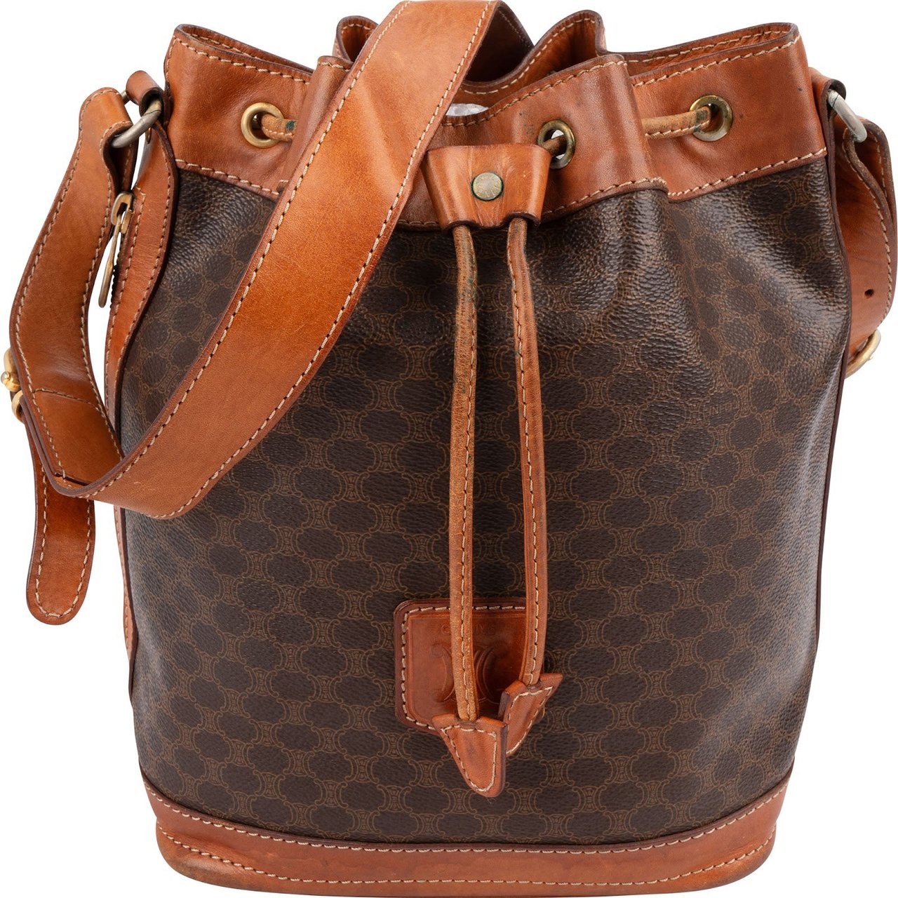 Celine Monogram Macadam Canvas Bucket Shoulder Bag Bruin