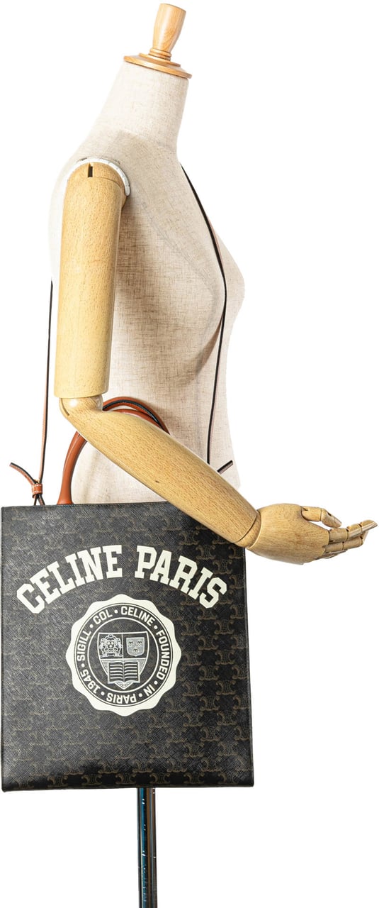 Celine Small Paris Print Triomphe Coated Canvas Vertical Cabas Tote Bruin
