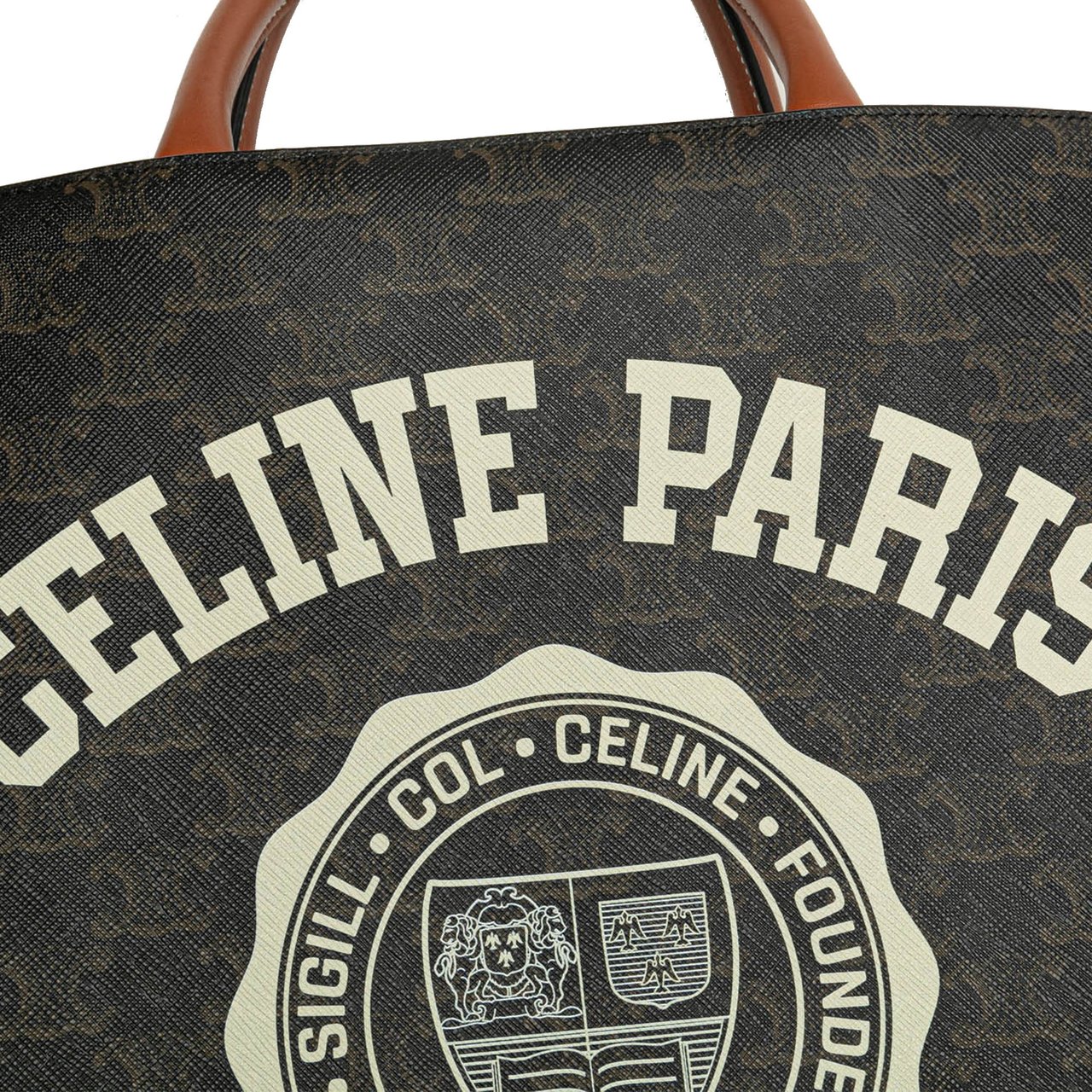 Celine Small Paris Print Triomphe Coated Canvas Vertical Cabas Tote Bruin