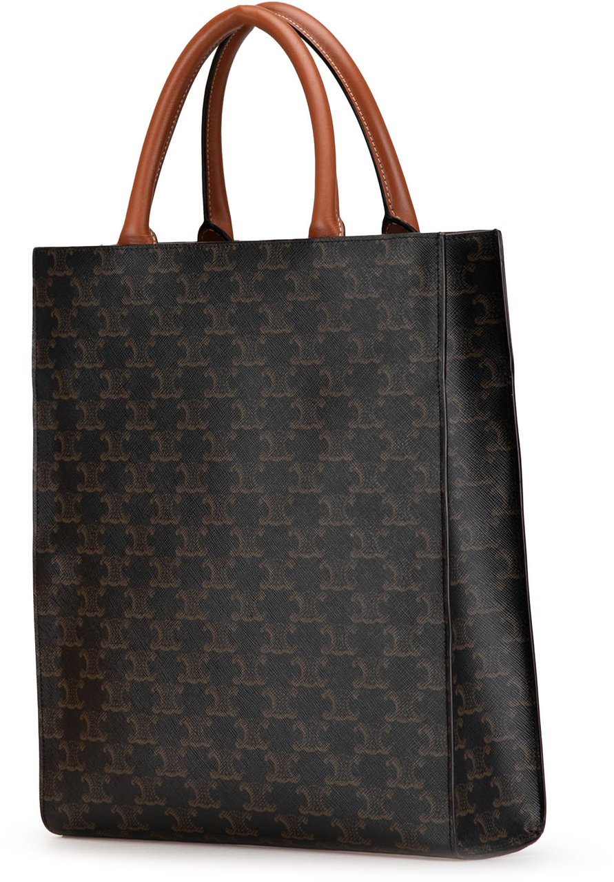 Celine Small Paris Print Triomphe Coated Canvas Vertical Cabas Tote Bruin