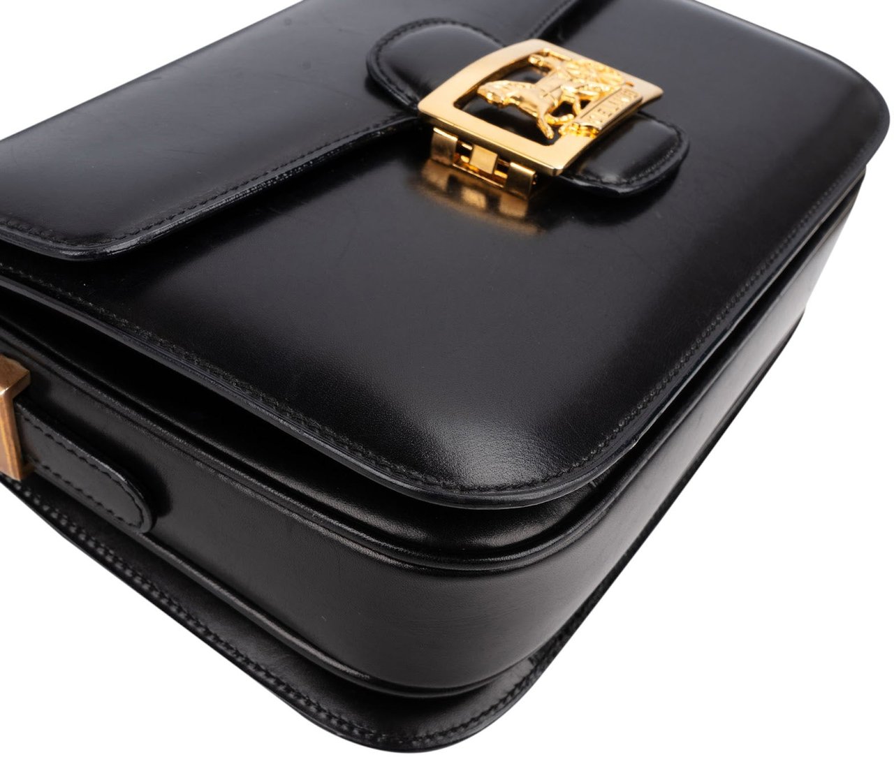 Celine Boxcalf Horse Carriage Triomphe Crossbody Bag Zwart