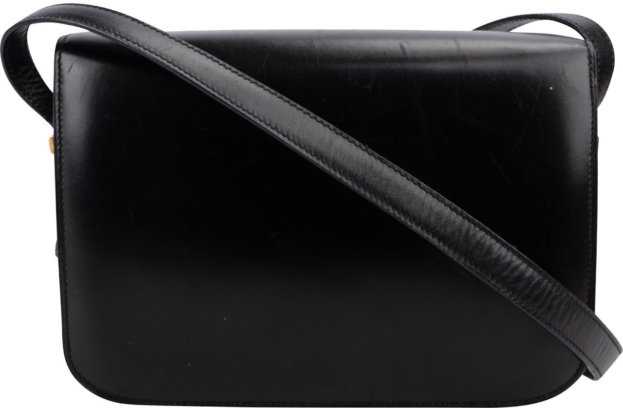 Celine Boxcalf Horse Carriage Triomphe Crossbody Bag Zwart