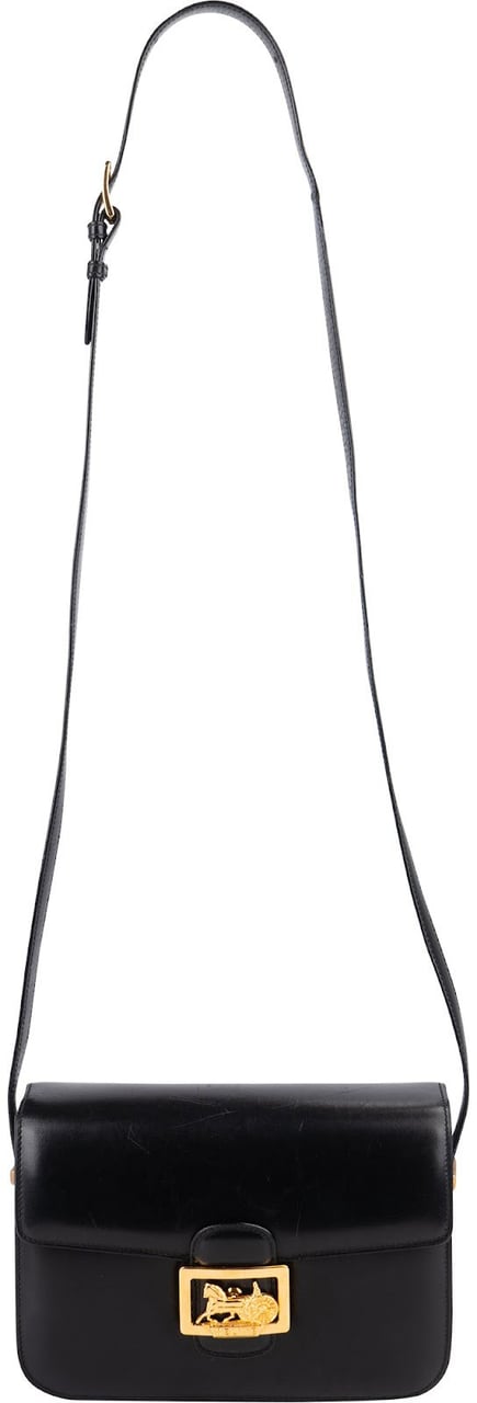 Celine Boxcalf Horse Carriage Triomphe Crossbody Bag Zwart