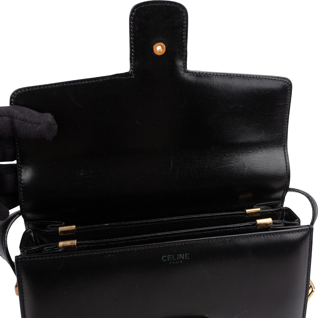 Celine Boxcalf Horse Carriage Triomphe Crossbody Bag Zwart