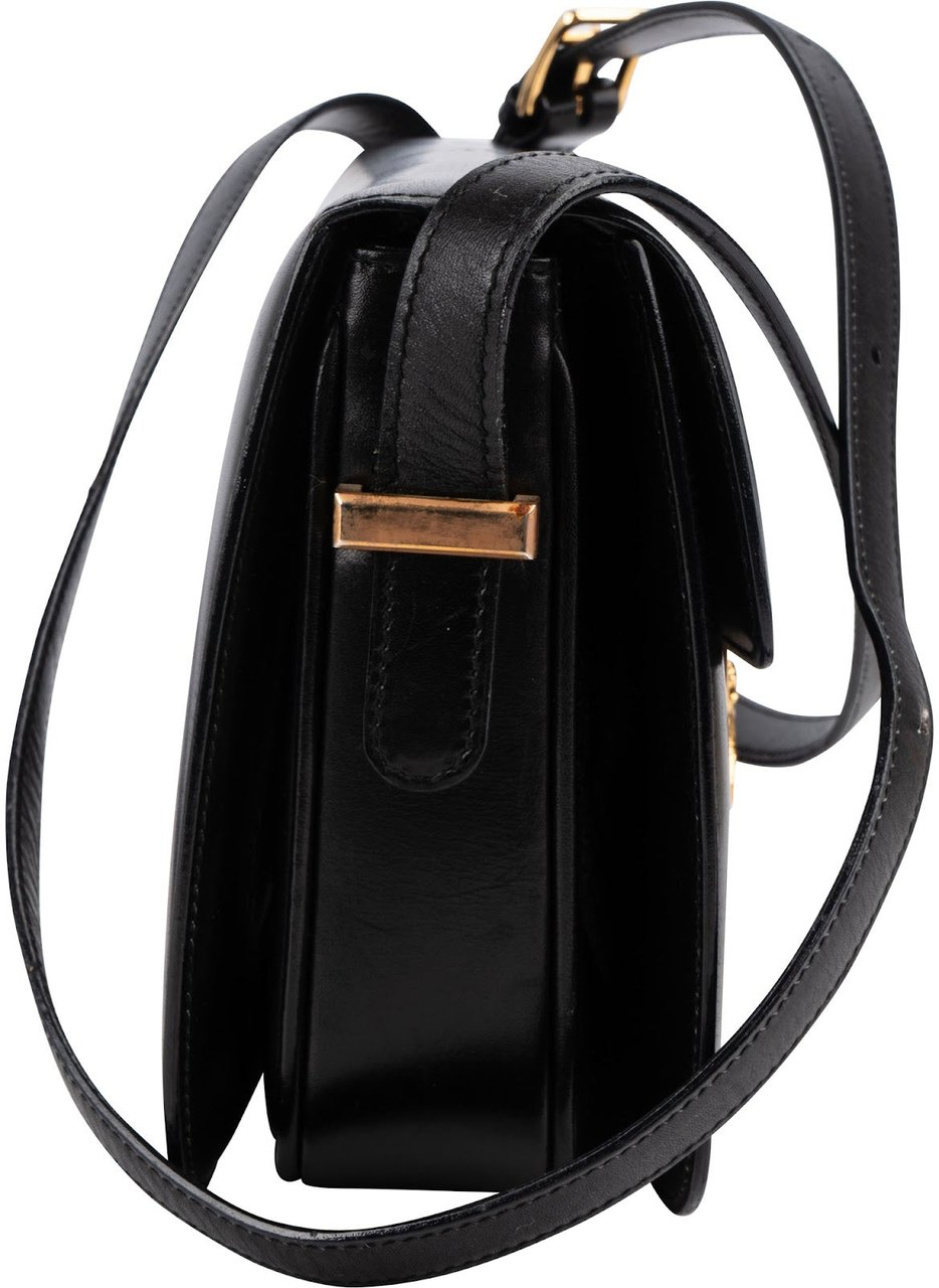 Celine Boxcalf Horse Carriage Triomphe Crossbody Bag Zwart