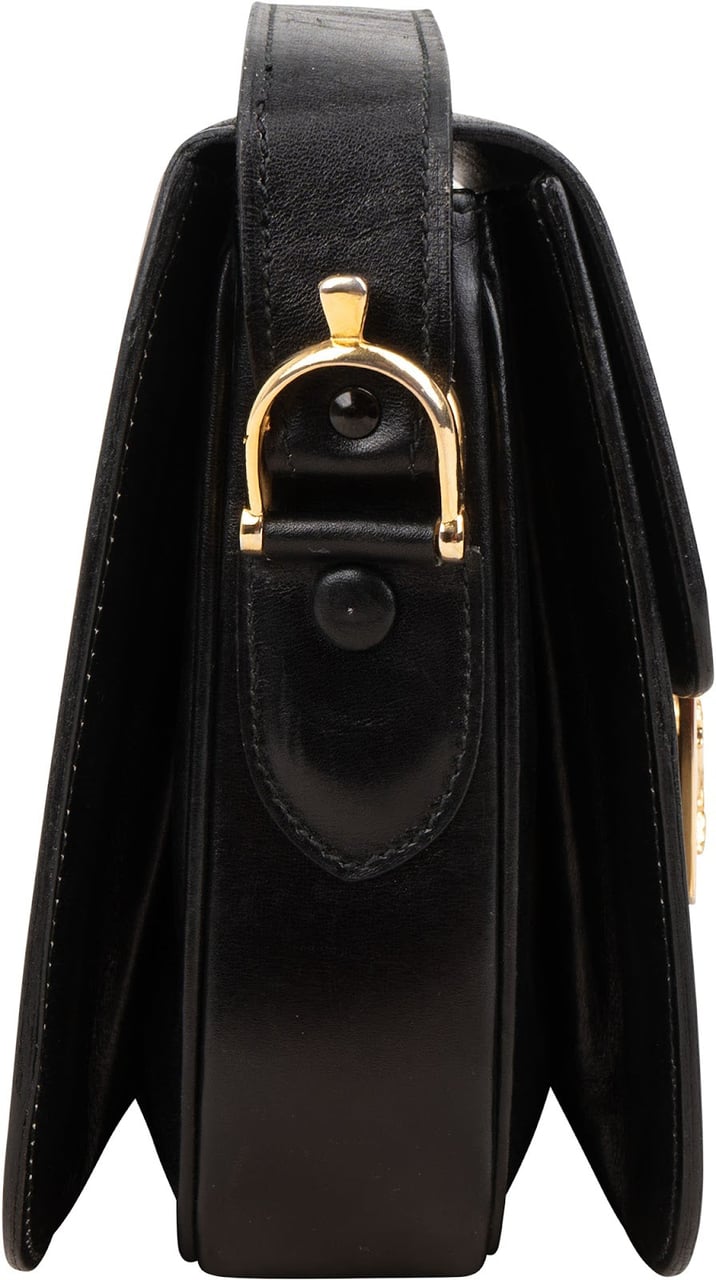 Celine Boxcalf Leather Horse Carriage Triomphe Shoulder Bag Zwart