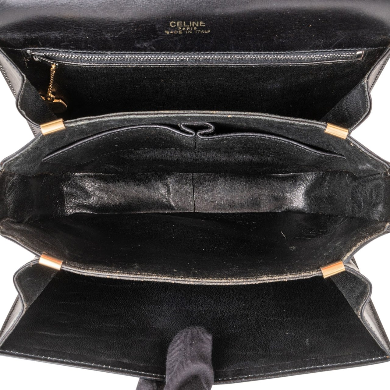 Celine Boxcalf Leather Horse Carriage Triomphe Shoulder Bag Zwart