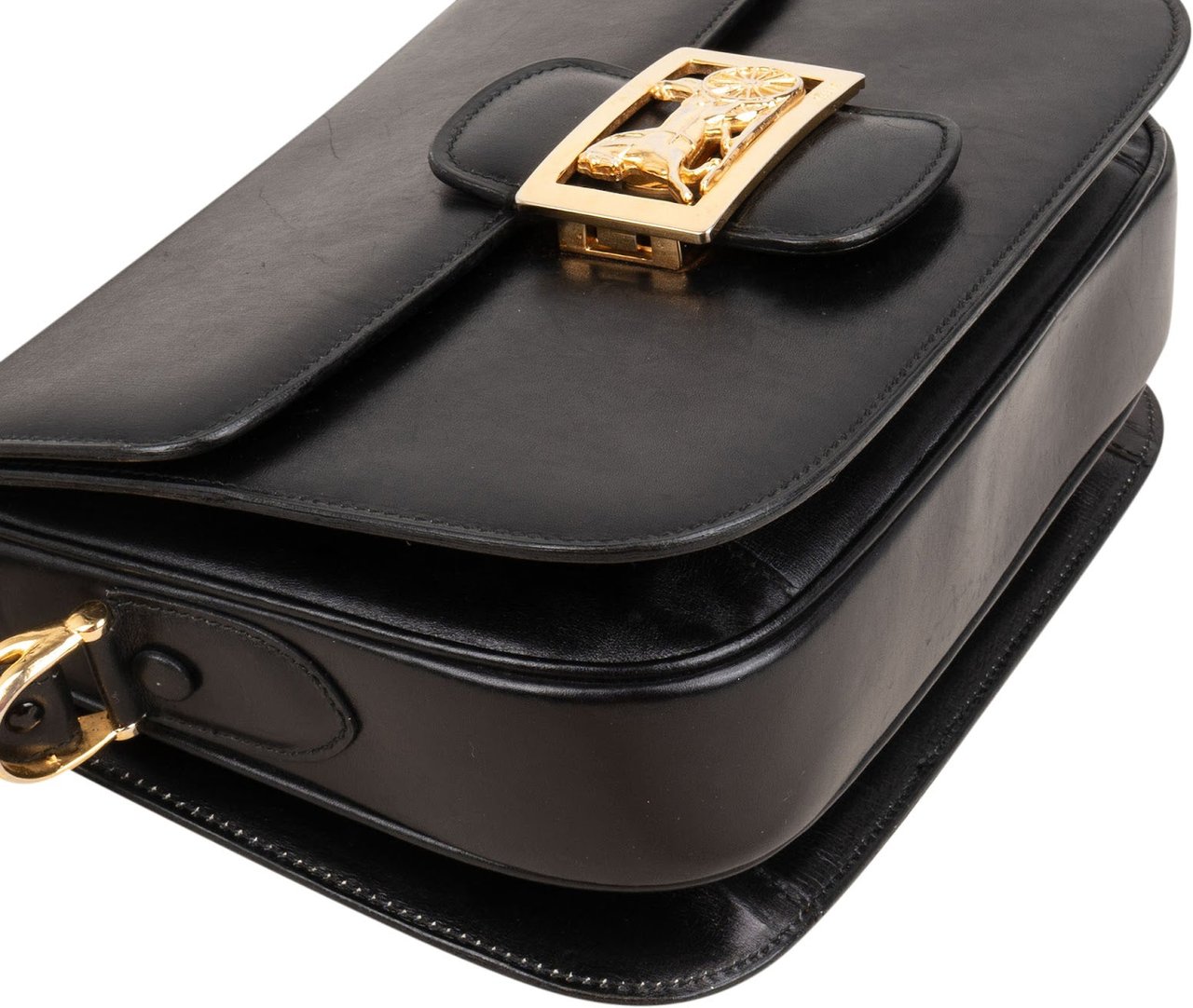 Celine Boxcalf Leather Horse Carriage Triomphe Shoulder Bag Zwart