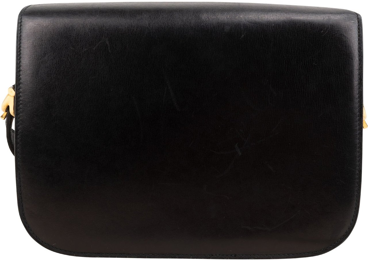 Celine Boxcalf Leather Horse Carriage Triomphe Shoulder Bag Zwart