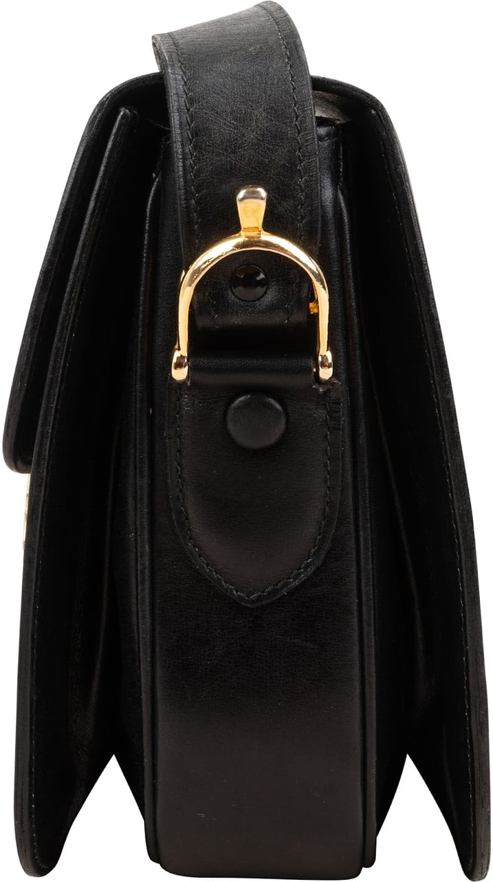 Celine Boxcalf Leather Horse Carriage Triomphe Shoulder Bag Zwart