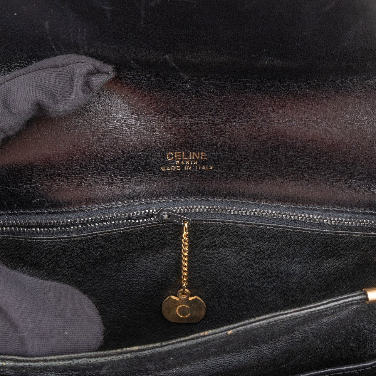 Celine Boxcalf Leather Horse Carriage Triomphe Shoulder Bag Zwart