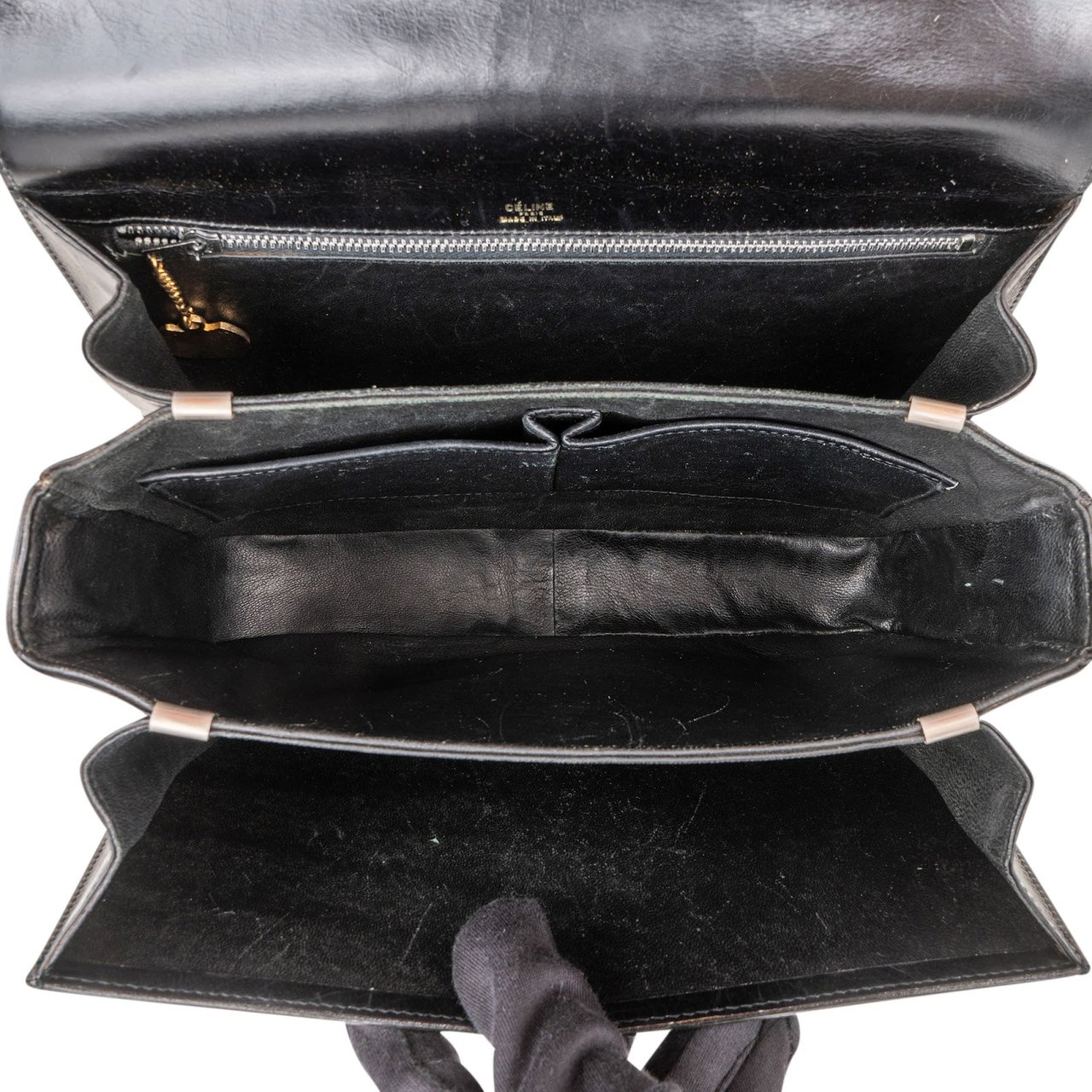 Celine Boxcalf Leather Horse Carriage Triomphe Shoulder Bag Zwart