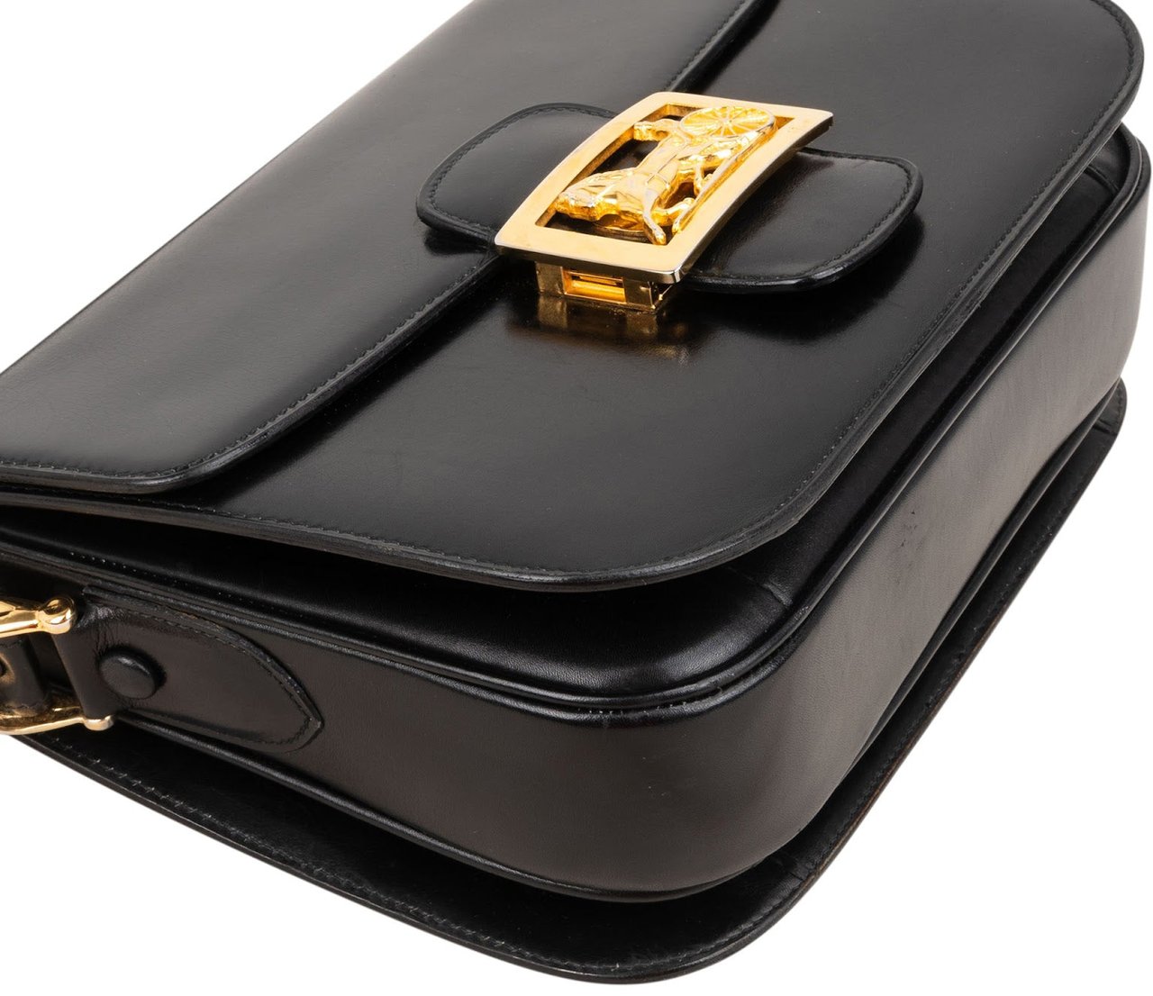 Celine Boxcalf Leather Horse Carriage Triomphe Shoulder Bag Zwart