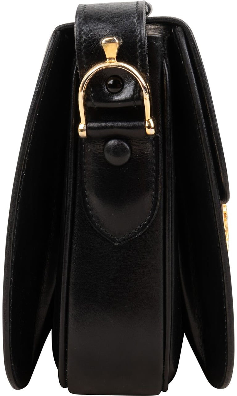 Celine Boxcalf Leather Horse Carriage Triomphe Shoulder Bag Zwart