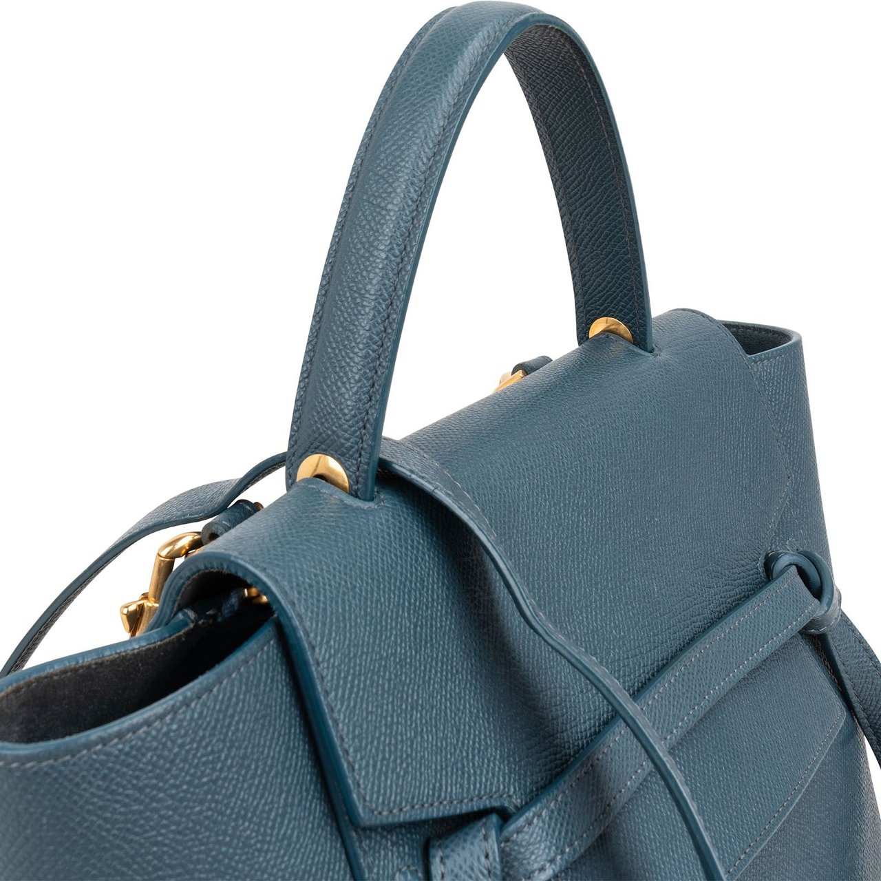 Celine Petrol Leather Grained Calfskin Belt Handbag Blauw