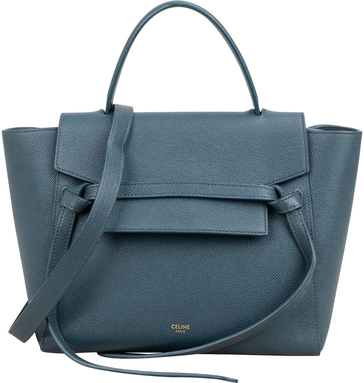 Celine Petrol Leather Grained Calfskin Belt Handbag Blauw