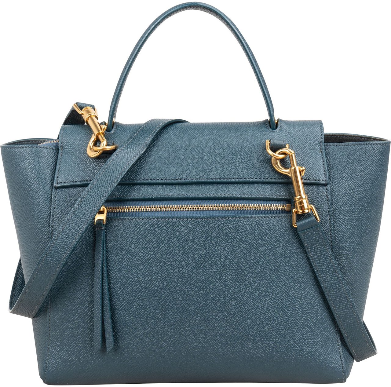 Celine Petrol Leather Grained Calfskin Belt Handbag Blauw