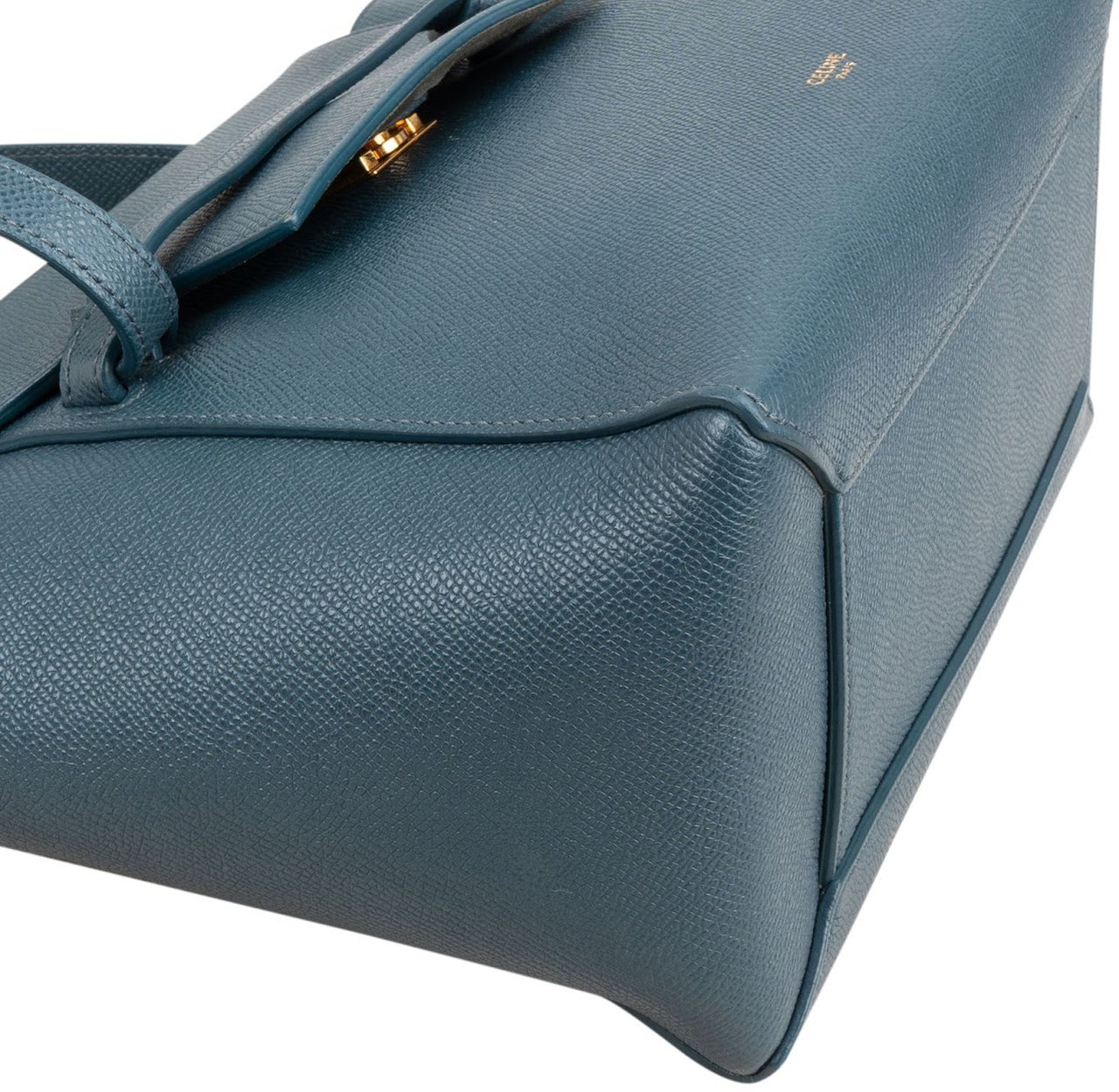 Celine Petrol Leather Grained Calfskin Belt Handbag Blauw