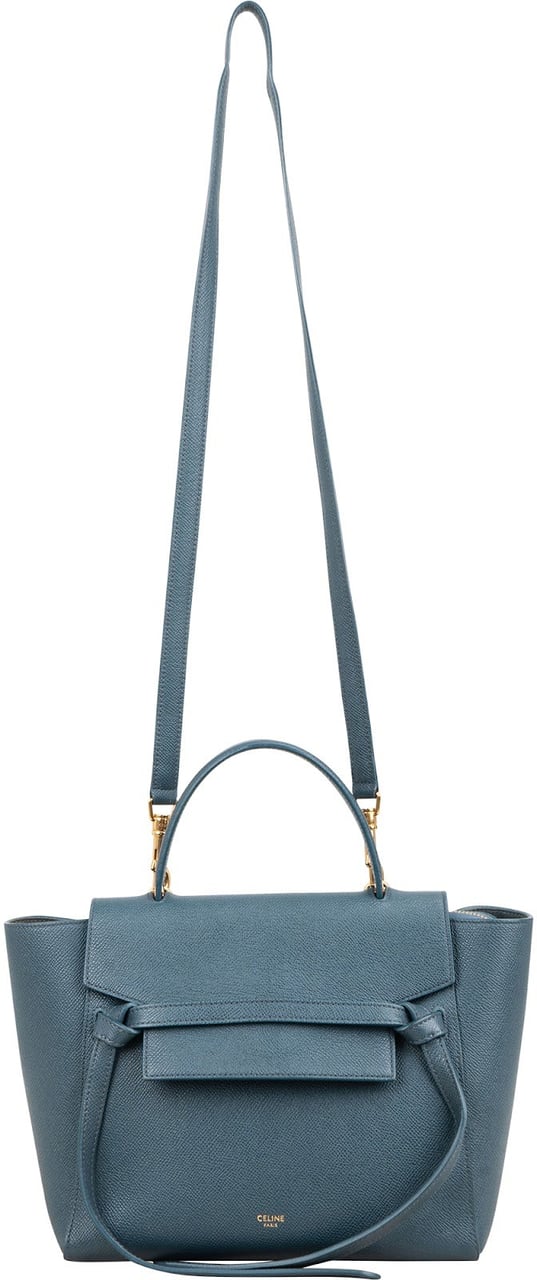 Celine Petrol Leather Grained Calfskin Belt Handbag Blauw