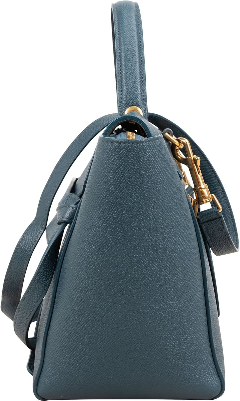 Celine Petrol Leather Grained Calfskin Belt Handbag Blauw