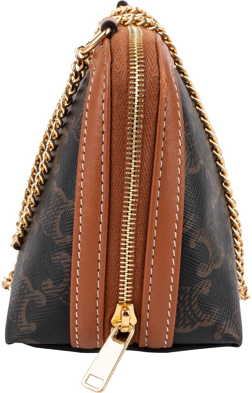 Celine Triomphe Monogram Canvas Chain Crossbody Bag Bruin