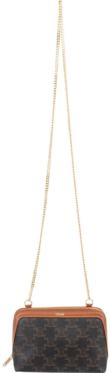 Celine Triomphe Monogram Canvas Chain Crossbody Bag Bruin