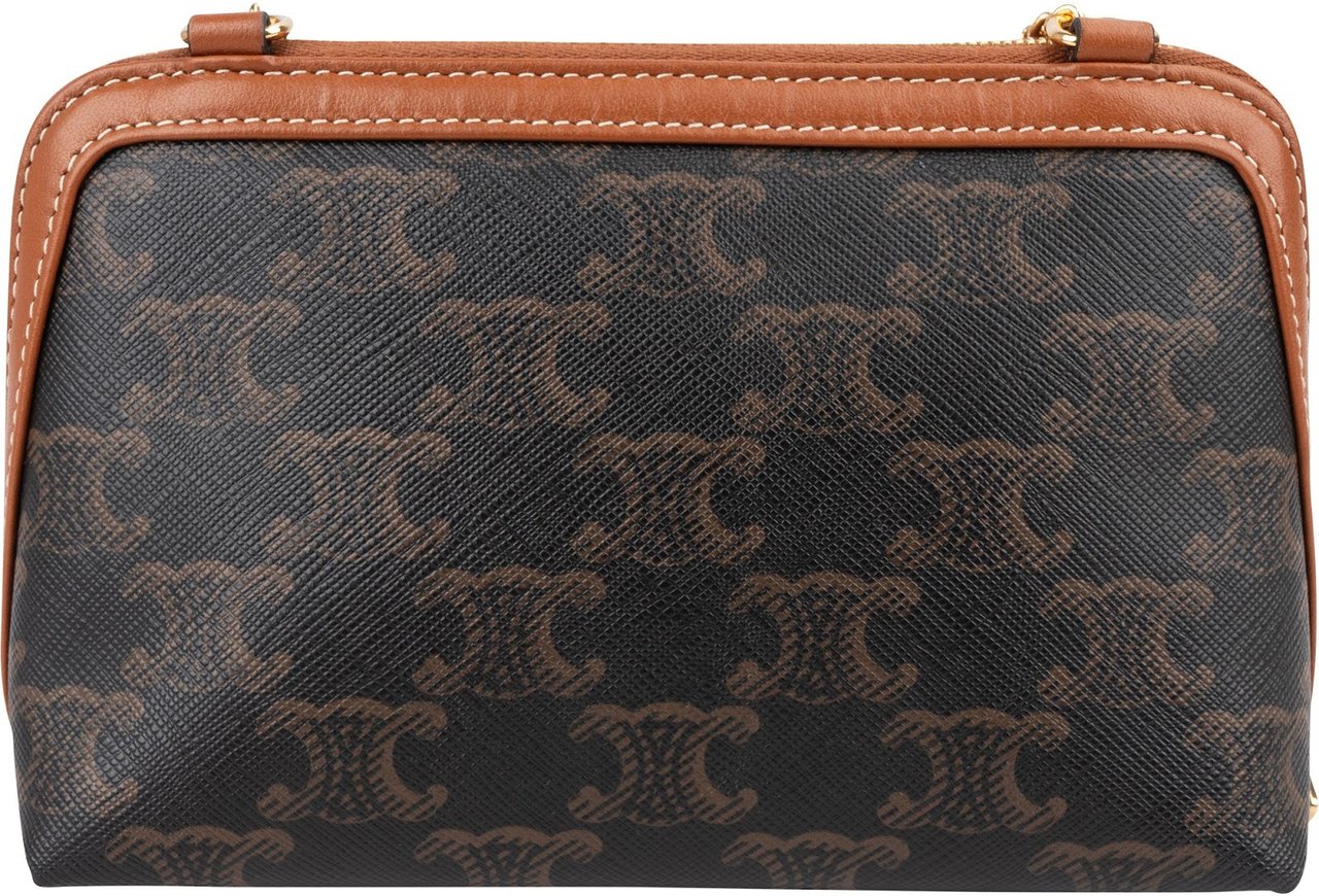 Celine Triomphe Monogram Canvas Chain Crossbody Bag Bruin