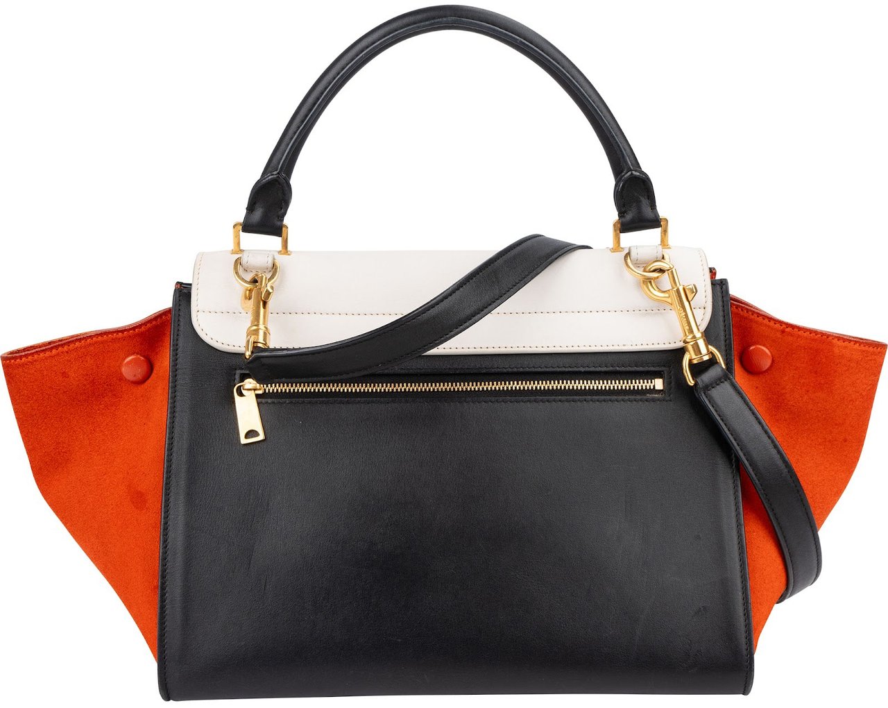 Celine Tricolor Suede Leather Trapeze Handbag Zwart
