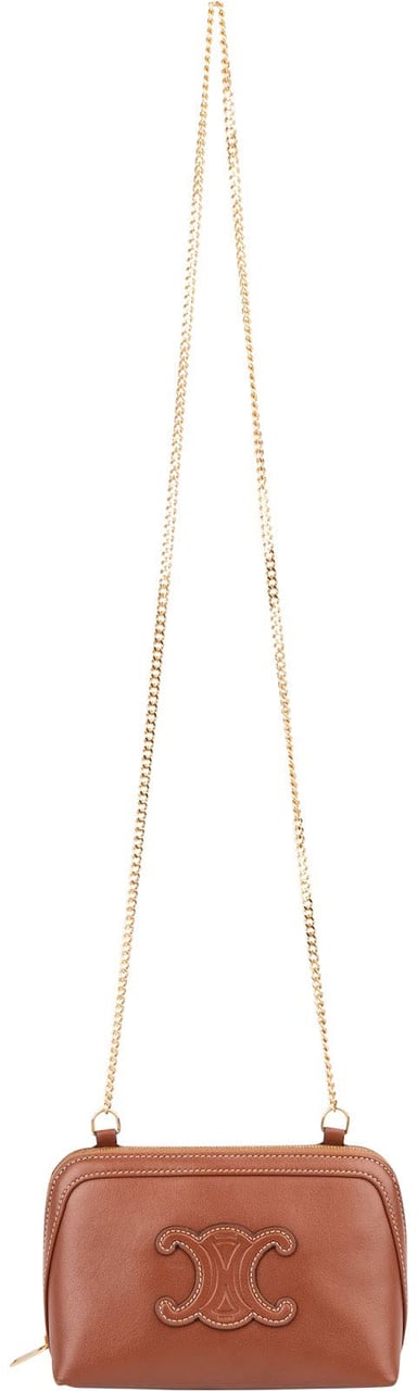 Celine Calfskin Chain Shoulder Triomphe Crossbody Bag Bruin