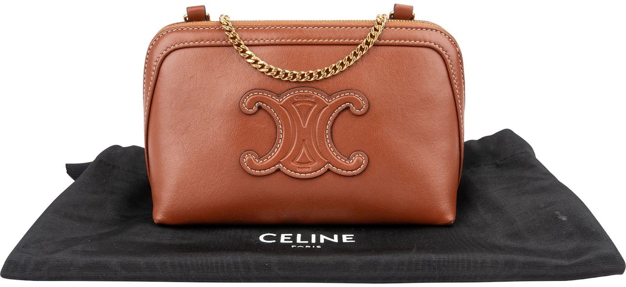 Celine Calfskin Chain Shoulder Triomphe Crossbody Bag Bruin