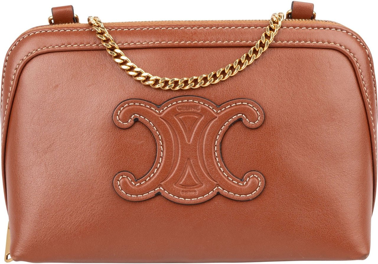 Celine Calfskin Chain Shoulder Triomphe Crossbody Bag Bruin
