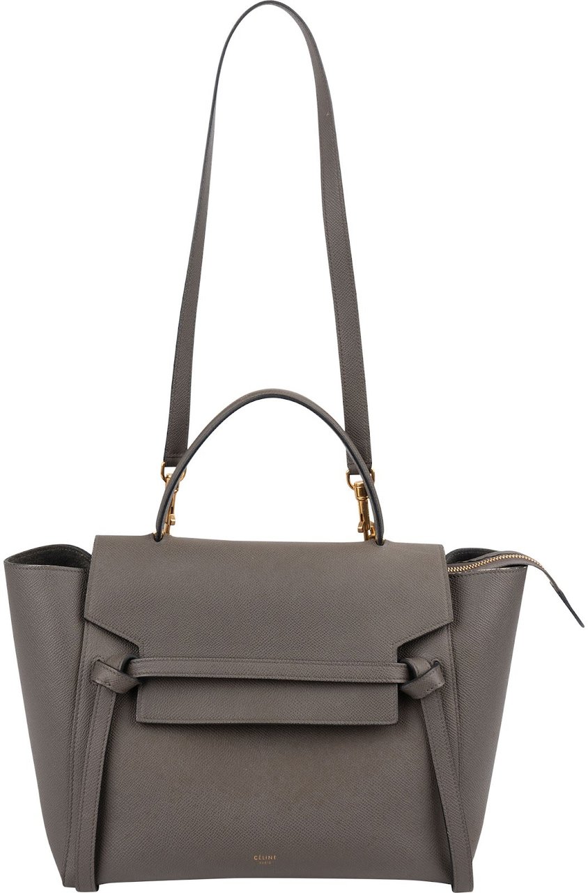 Celine Grey Leather Grained Calfskin Belt Handbag Donkergrijs