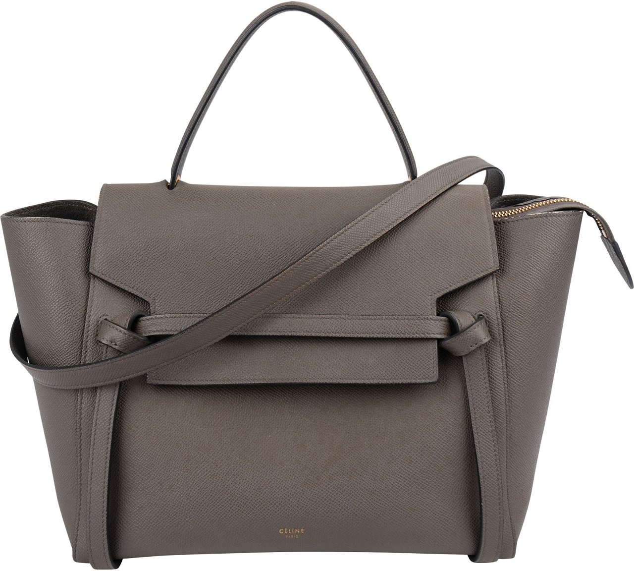 Celine Grey Leather Grained Calfskin Belt Handbag Donkergrijs