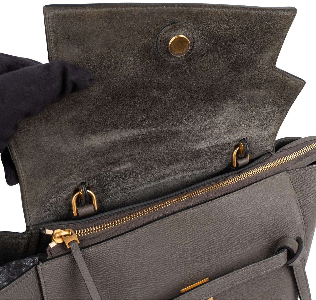 Celine Grey Leather Grained Calfskin Belt Handbag Donkergrijs