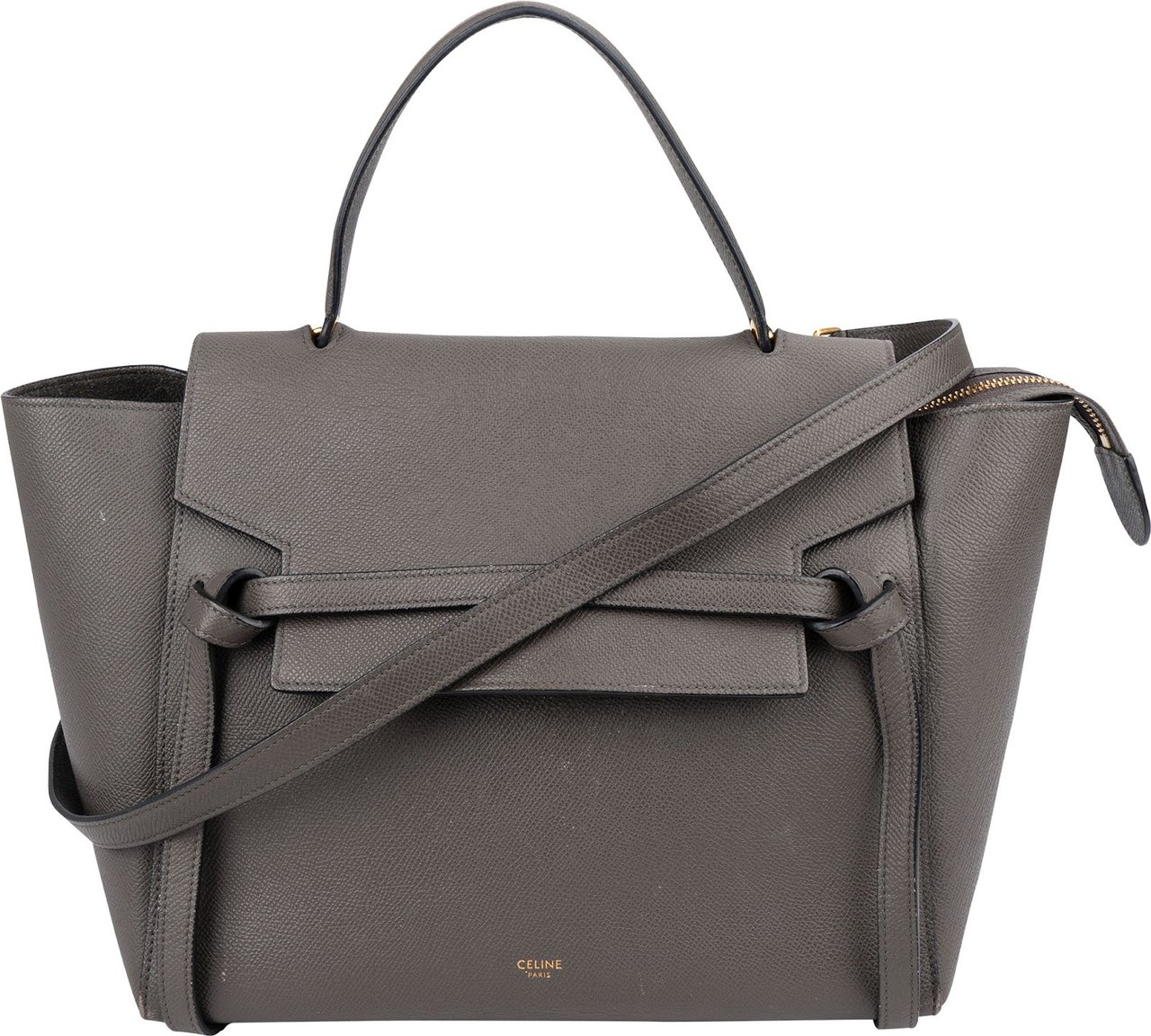 Celine Grey Leather Grained Calfskin Belt Handbag Donkergrijs