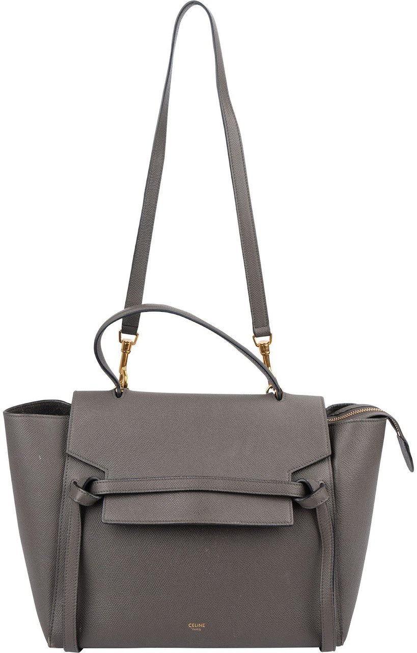 Celine Grey Leather Grained Calfskin Belt Handbag Donkergrijs