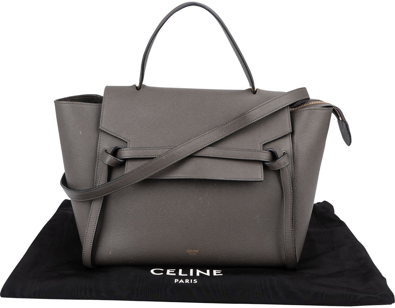 Celine Grey Leather Grained Calfskin Belt Handbag Donkergrijs