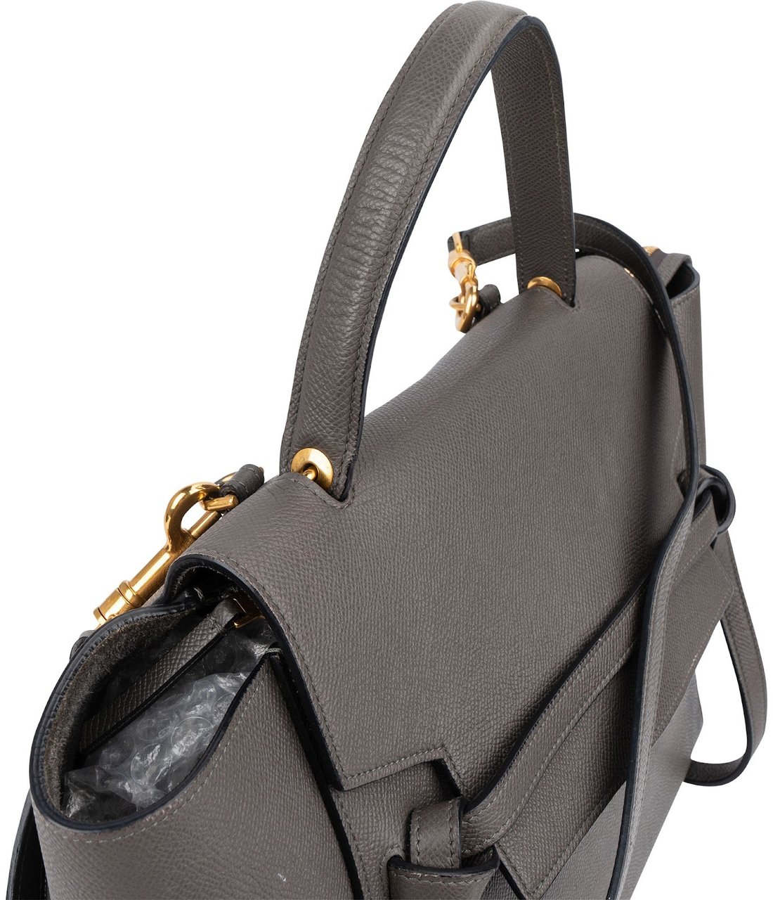 Celine Grey Leather Grained Calfskin Belt Handbag Donkergrijs