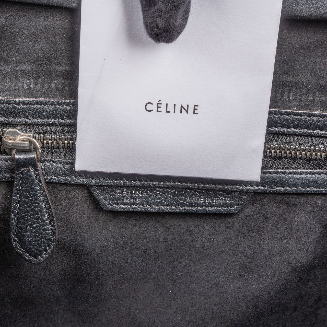 Celine Céline Black Grained Leather Luggage Handbag Zwart