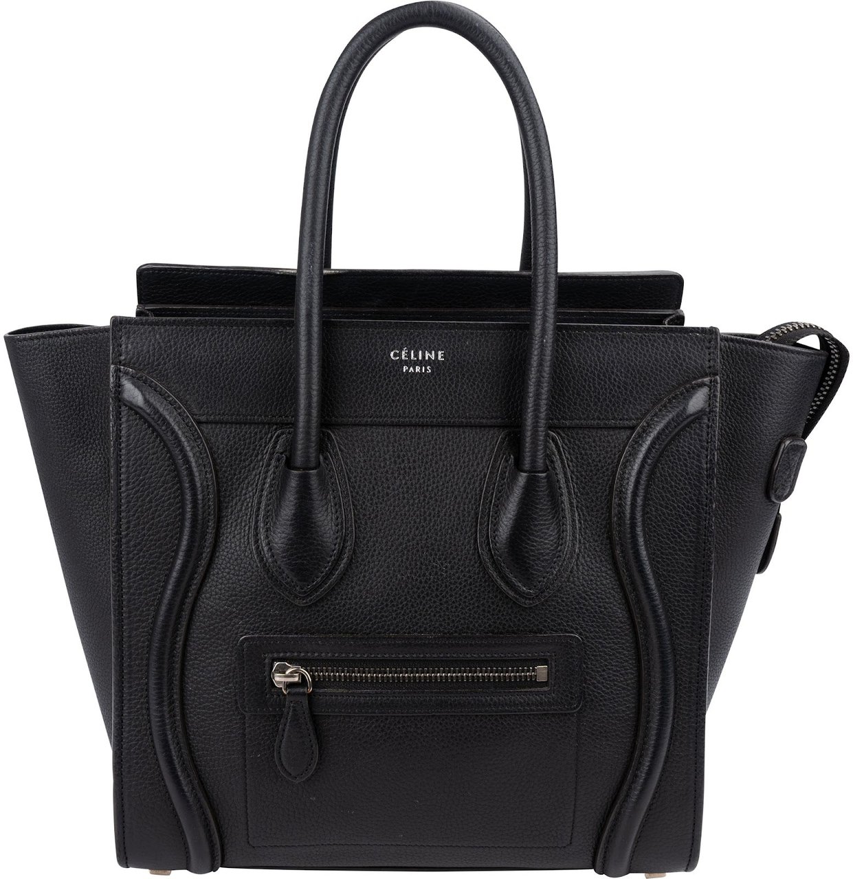 Celine Céline Black Grained Leather Luggage Handbag Zwart