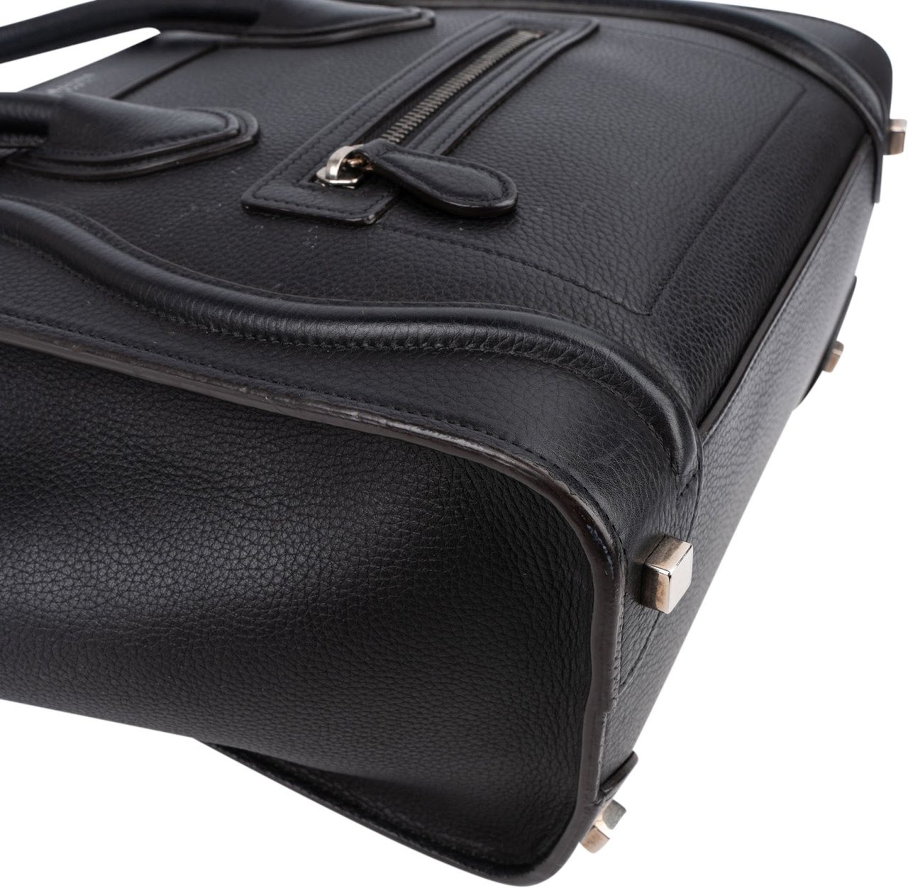Celine Céline Black Grained Leather Luggage Handbag Zwart