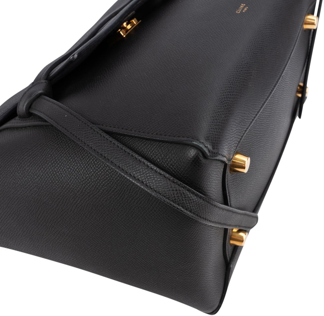 Celine Céline Black Leather Grained Calfskin Belt Handbag Zwart