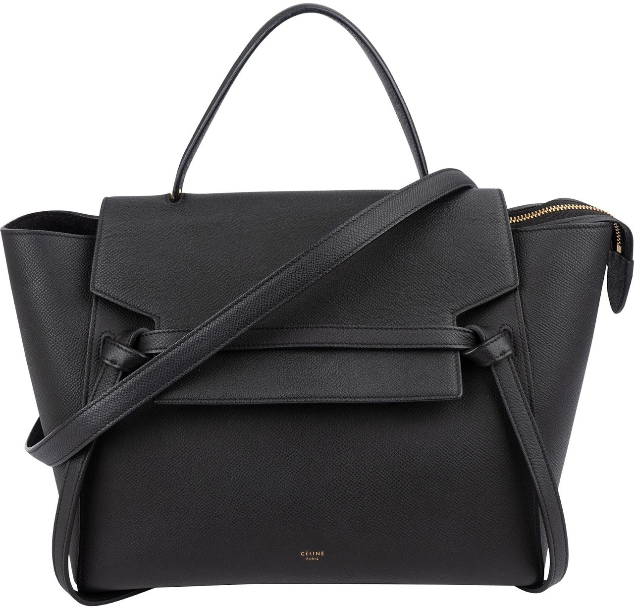 Celine Céline Black Leather Grained Calfskin Belt Handbag Zwart